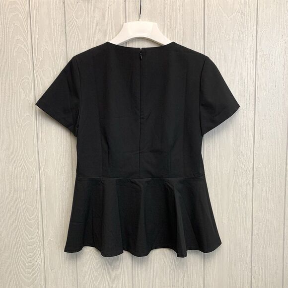 Ann Taylor Black V-Neck Short Sleeve Peplum Top Size 2 - Picture 3 of 4